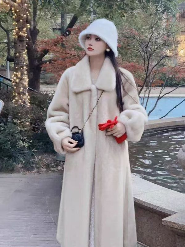 冬季新款环保水貂皮毛一体米兰貂皮草外套女长款宽松大衣毛毛外套|undefined