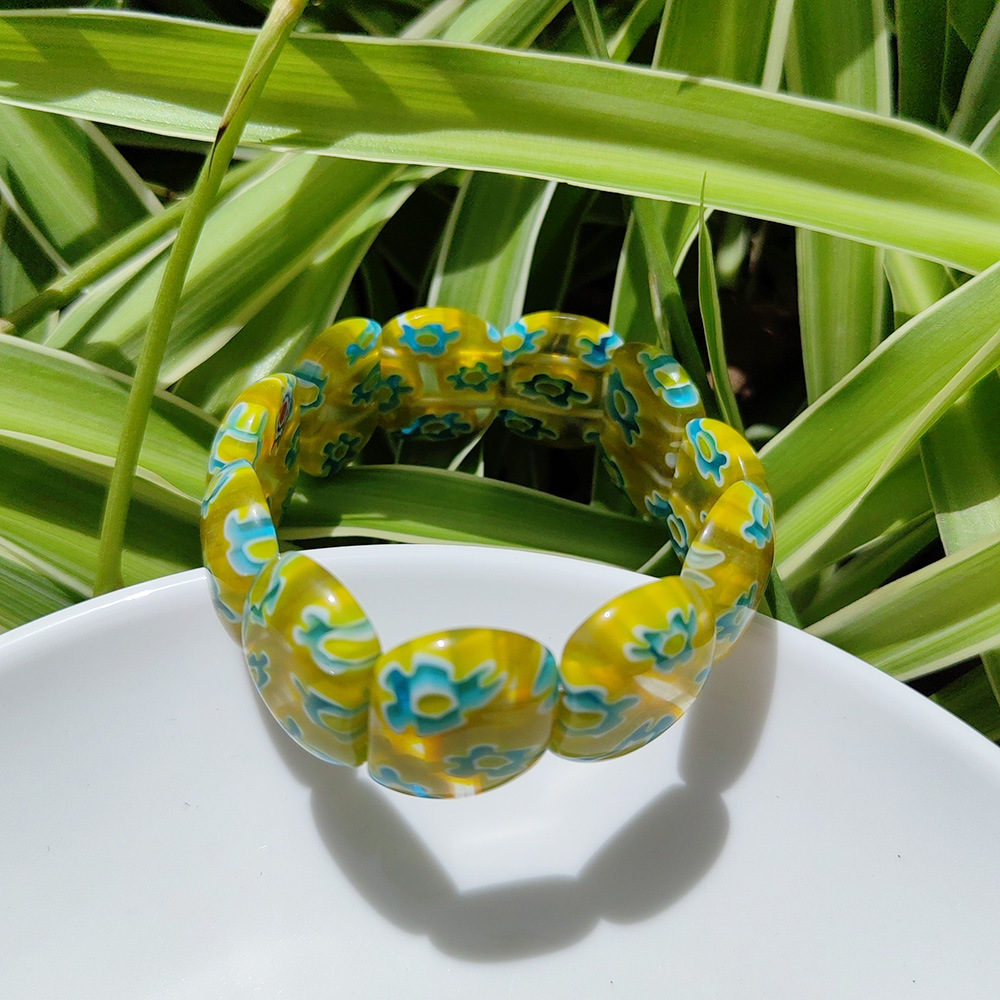 50g Weight Stretch Adjustable Clasp Closure Type Bracelets Classification glass Chain Material 1 Piece Quantity Daily Occasion glass Material Round, Flower Pattern All Seasons Season Women's Gender Handmade Design Pastoral Style Pastoral Round Flower Glass Stretch Adjustable Beaded Bracelets Wholesale 43