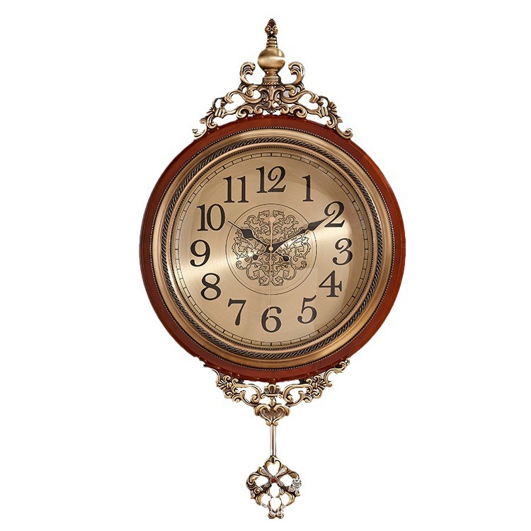 Reloj de madera maciza retro de estilo europeo, sala de estar, villa americana, reloj de pared atmosférico de lujo, venta directa de fábrica