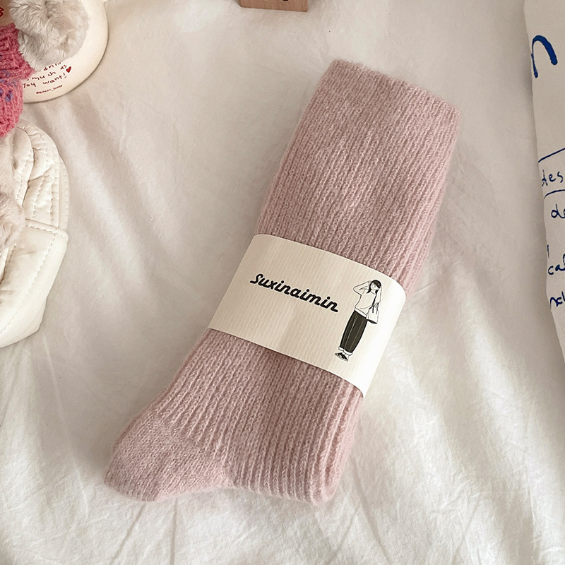 Suxinaimin invierno cordón espesado calcetines dopamina color doble aguja pila calcetines japonés cálido media pantorrilla Calcetines