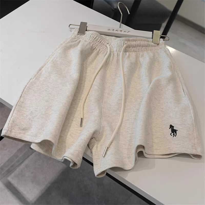 Original Quality Summer American Style Embroidered Solid Color Shorts Elastic High Waist Slimming Casual Sports Hot Pants for Women