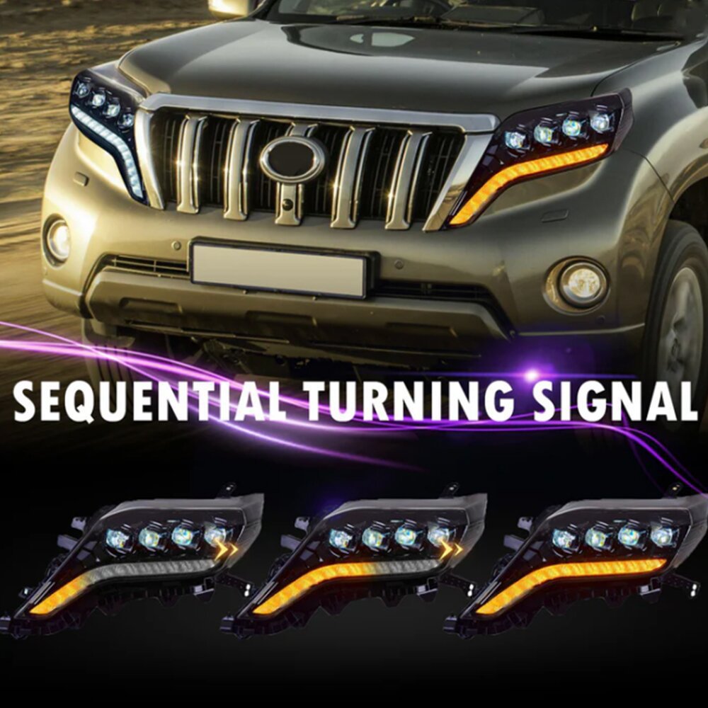 14-17 Nuevo conjunto de faro hegemónico Prado modificación de lente de matriz LED luz diurna dirección de flujo