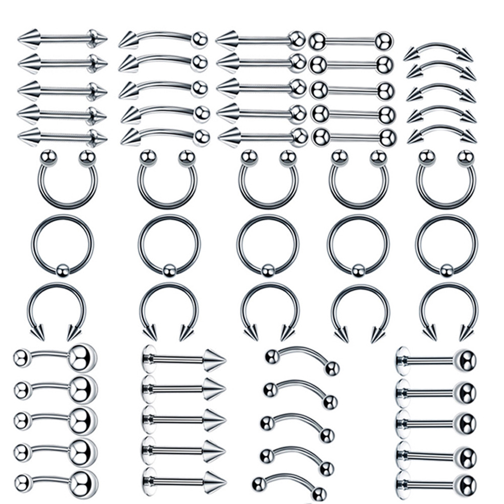 穿刺饰品60个套装 防过敏不锈钢鼻环 眉钉 耳骨钉 欧美热销肚脐环|ru