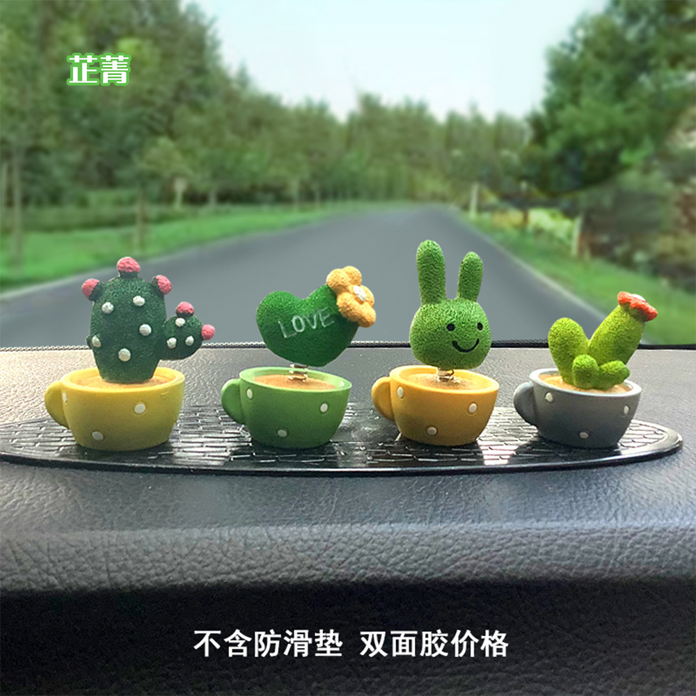 Cute Bobblehead Spring Car Ornament Animal Cactus Small Potted Resin Ornament Workstation Computer Decoration