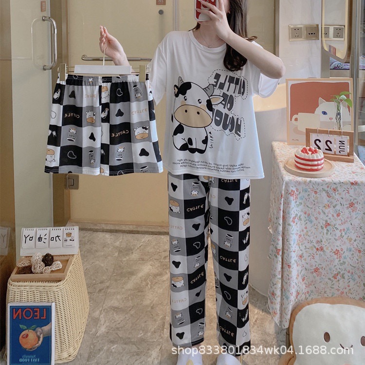 Pijamas transfronterizos de leche de verano pantalones de manga corta tres piezas de dibujos animados lindos ropa de hogar de comercio exterior de labu