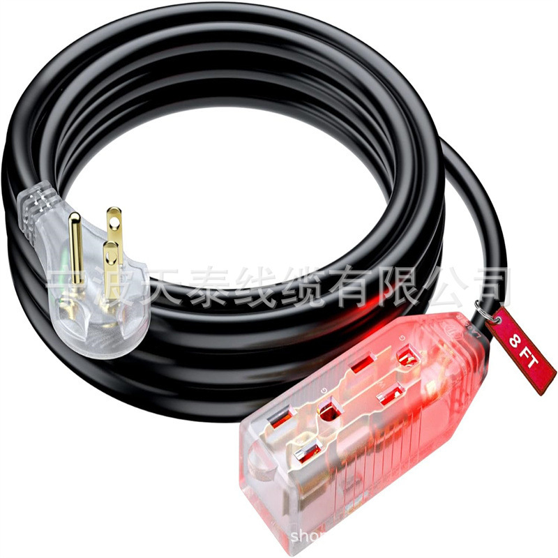 扁平插头 - 8 英尺 16 AWG / 电线,多插座 - 3 爪斜角插头延长线