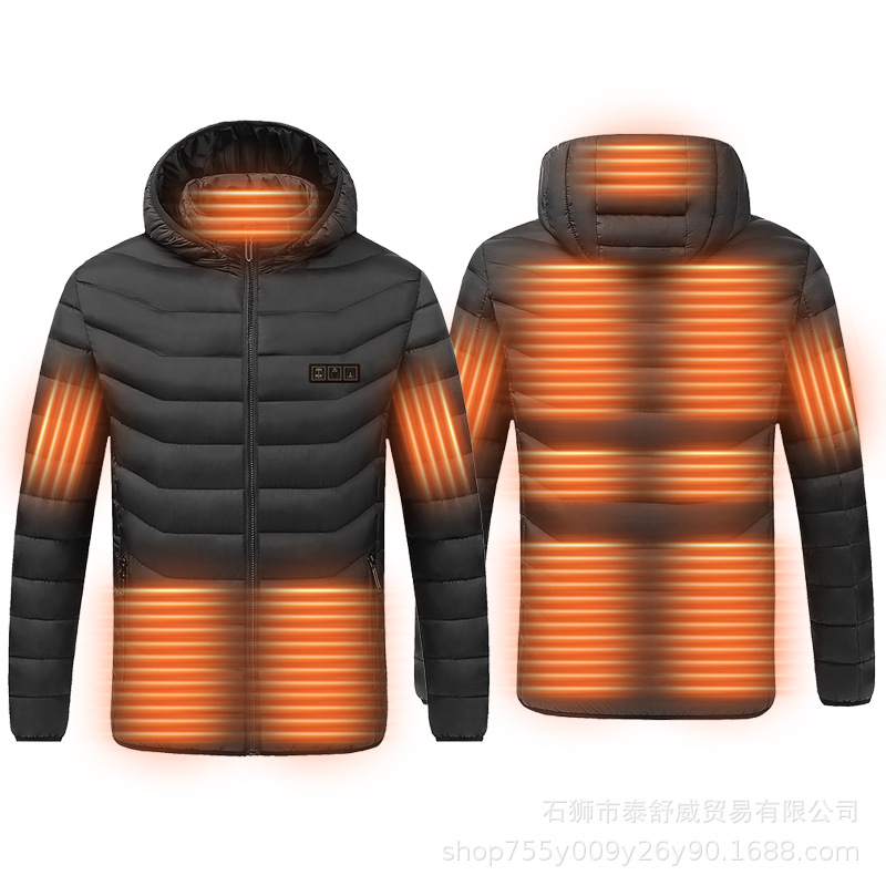 Ropa de calefacción de invierno transfronteriza nueva zona de control de tres 11 calefacción inteligente ropa acolchada de algodón temperatura constante con capucha térmica ropa acolchada de algodón de manga larga