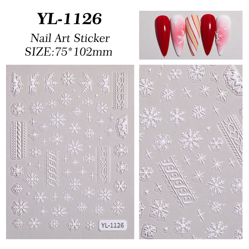 冬クリスマススノーフレークネイルアートステッカー 5D レリーフ立体白中空スノーフレークネイルステッカージュエリー YL スタイル|undefined