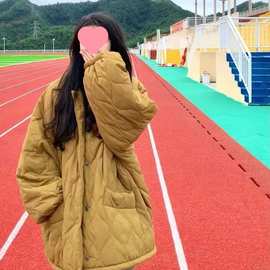 冬季新款菱格棉衣芥末黄显白外套小个子设计感小众学生闺蜜棉服女
