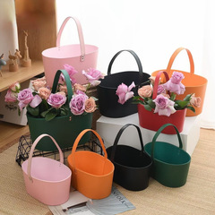 手提花籃皮質花盒鮮花籃防水插花小號花籃水果鮮花包裝盒伴手禮盒