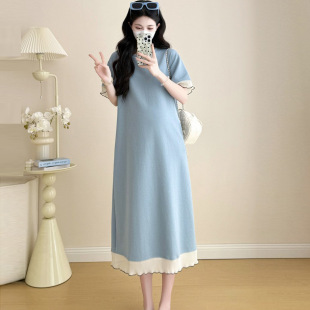 Maternity Dress Summer 2025 Summer Loose Large Size Maternity Wear Pure Cotton Short-Sleeved T-Shirt Dress Long Maternity Dress