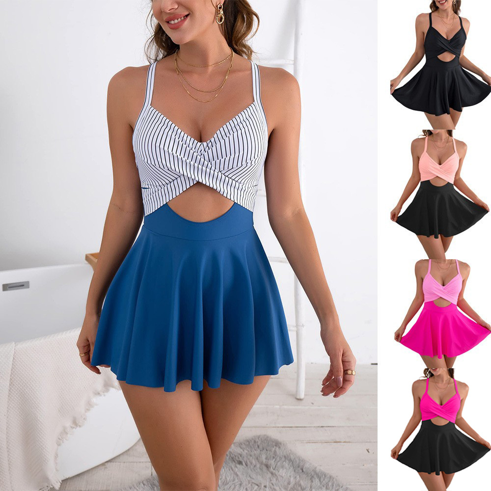 2025 European and American Cross-Border New Style Foreign Trade One-Piece Skirt-Style Swimsuit Conservative Slimming Bikini Women's Swimwear Swimming Suit