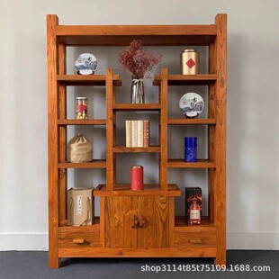 Vintage Antique Rack Solid Wood Chinese Old Elm Bookshelf Entrance Antique Rack Solid Display Rack Tea Shelf Manufacturers