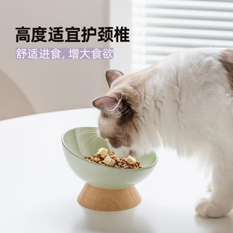 Cuenco biselado de cerámica suministros para mascotas cuenco de gato y perro cuenco de comida tazón de bebida antidetonante protección de cuello de pie alto y corto
