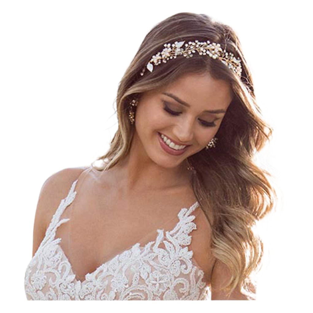 Banda de pelo nupcial estilo europeo y americano de hoja de oro flor pelo banda cumpleaños fiesta tocado diadema guirnalda tocado al por mayor cinta