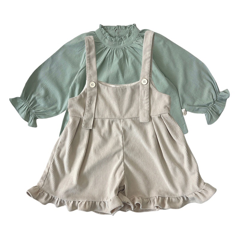 Campo DE TRIGO 2024 primavera nuevo estilo coreano ropa para niños niñas algodón camisa de oído de madera pantalones cortos para niños camisa