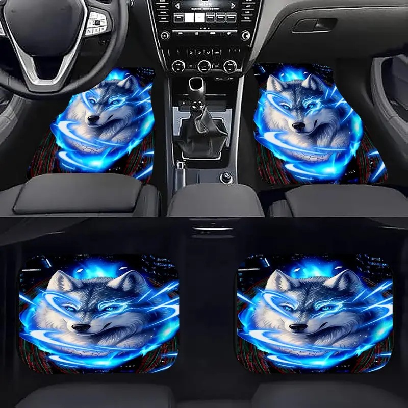 TEMU Wolf King Collection Car Mat Four-piece Set Dirt-resistant, Wear-resistant and Easy-to-clean Car Universal Mat Cross-border Hair