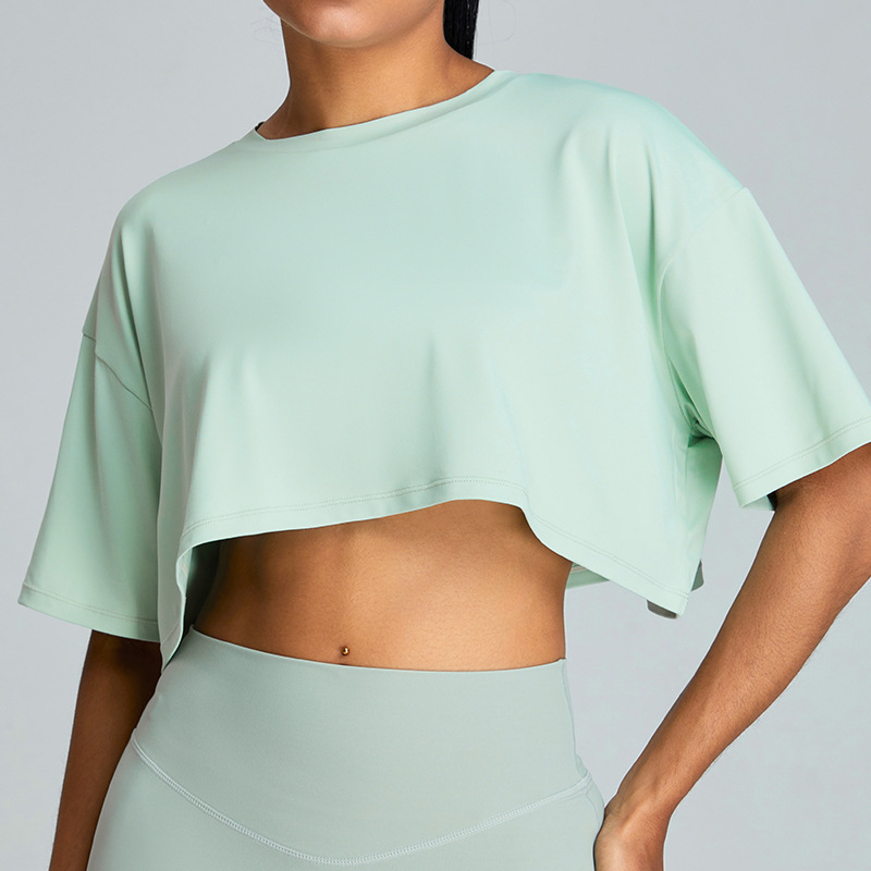 Deportes al aire libre correr ropa de yoga de manga corta para mujeres seco rápido ocio versátil chaqueta de fitness suelta camiseta deportiva transpirable