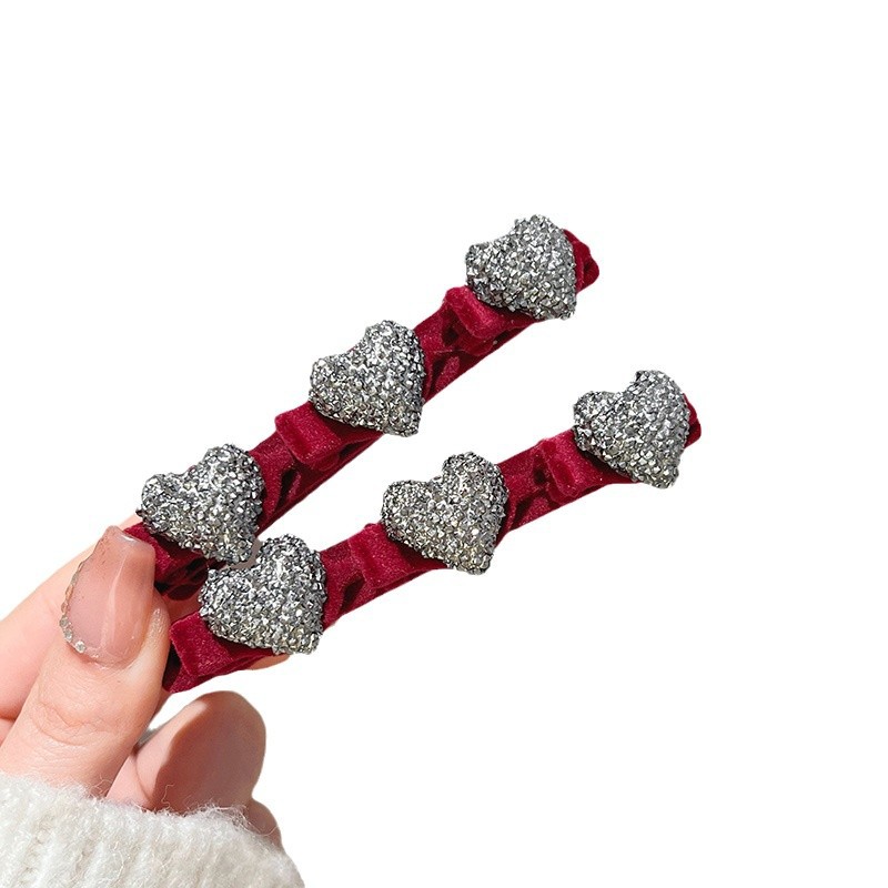 Niños de Año Nuevo acabado de cabello roto artefacto de otoño y invierno flocado rojo amor trenzado clip de cabello para mujeres flanqueado clip