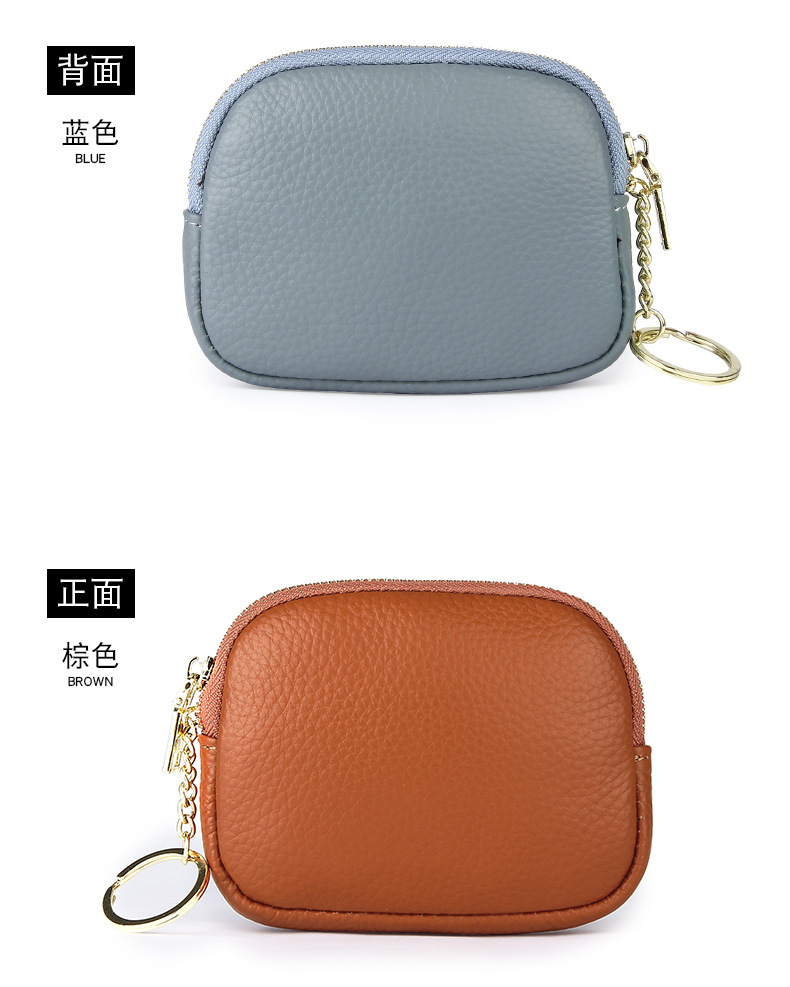 Unisex Royal Blue Grey Pink Solid Color Leather Zipper Card Holders display picture 16