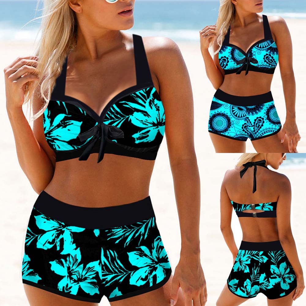 2023 Ruicheng European and American New bikini Swimwear Women's Split High Waist Printed bikini Swimwear Wholesale High Waist