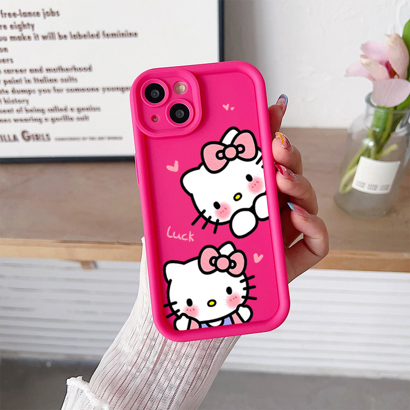 Cartoon Cute Hello Kitty Cat English Luck Phone Case for Apple 15/16Pm Silicone Soft Shell Protective Cover