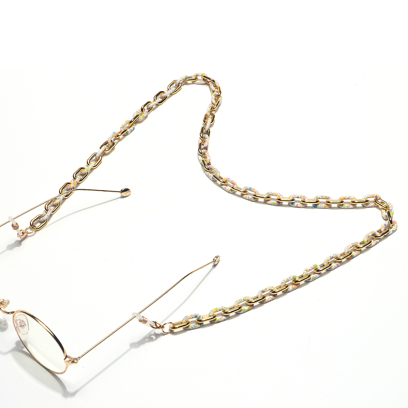 Metal Material Printing Pattern Fashion Simple Hollow Inlaid Rhinestone Glasses Chain Wholesale Nihaojewelry