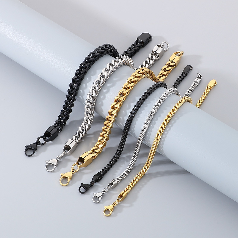 8g Weight PVD Coated Gold Plating Process Hip-Hop Vintage Style Geometric Titanium Steel Plating Men's Bracelets Men's Chain Bracelets