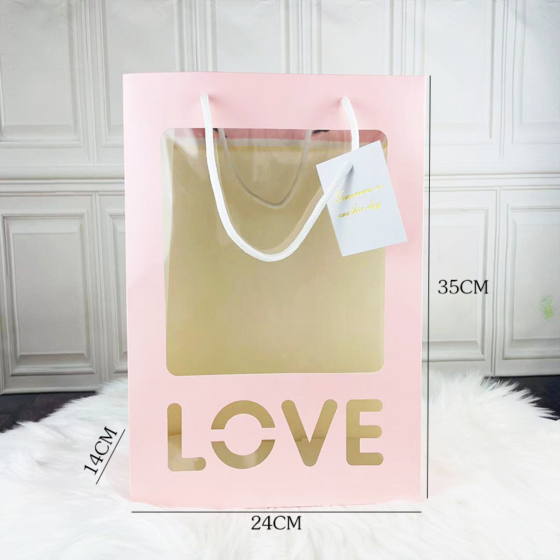 Bolso de ventana abierta Bolsa de ventana transparente de pvc Bolsa de embalaje de ramo de regalo cuadrado Bolsa de regalo de vacaciones al por mayor