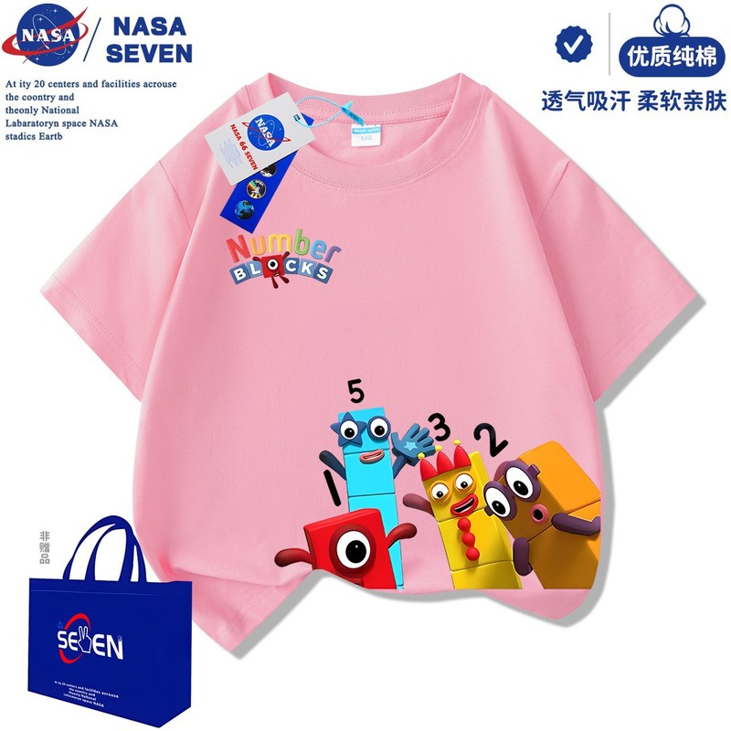 NASA デジタルビルディングブロック服子供半袖夏の漫画綿 Tシャツ男の子と女の子のトップス中大子供用半袖|undefined