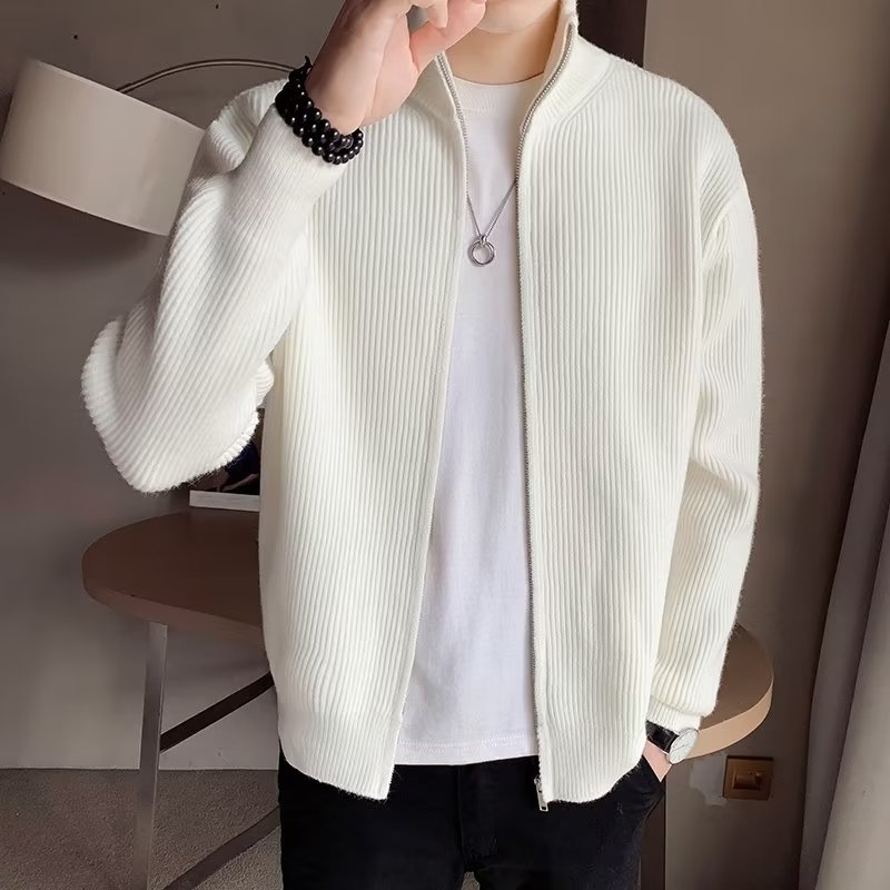 UAZC japonés cuello alto estilo minimal suave ceroso color sólido con cremallera suéter casual retro hombres y mujeres cárdigan suéter grueso exterior