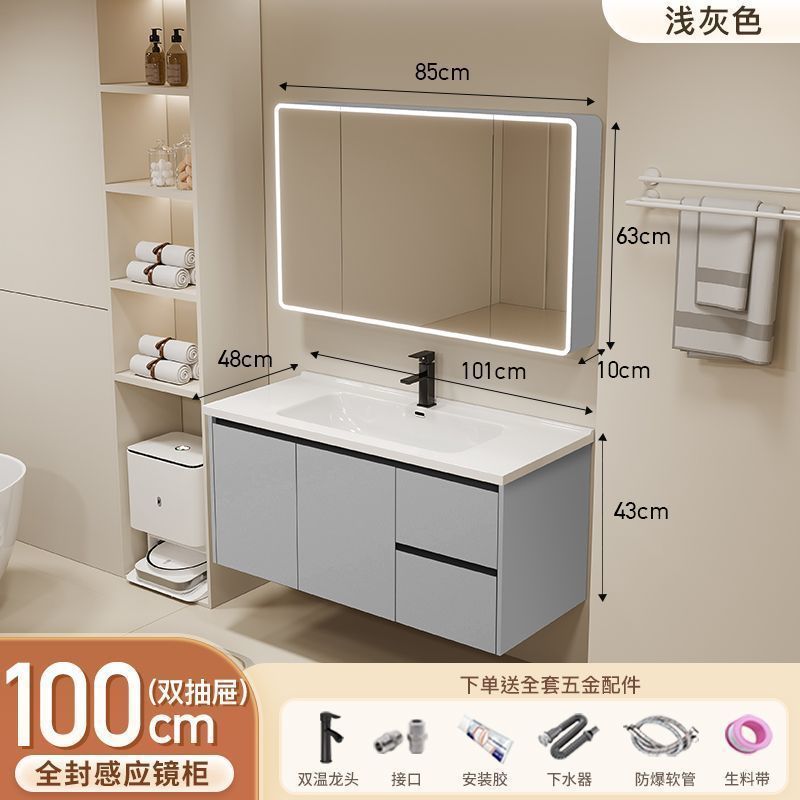 Gabinete de baño de aluminio inteligente espacial grueso combinación lavabo lavabo en cerámica lavabo fábrica de inodoro al por mayor