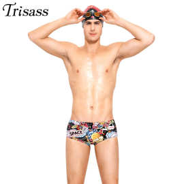 Trisass 2022年英发新款男士三角游泳裤 性感印花竞速运动比赛款