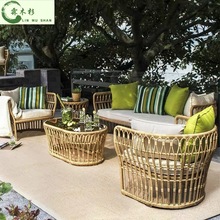 东南亚风格户外沙发室外藤沙发酒店民宿露台别墅户外阳台花园藤椅