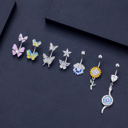 Cross-border e-commerce new style zircon belly button nail dripping oil belly button ring piercing jewelry online wholesale