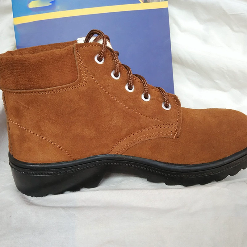 Защитная обувь Поднятая воловья кожа Хлопок Резиновая подошва Защита от ударов Защитная обувь с защитой от проколов Защитная обувь из верблюжьего хлопка с дышащим стальным носком