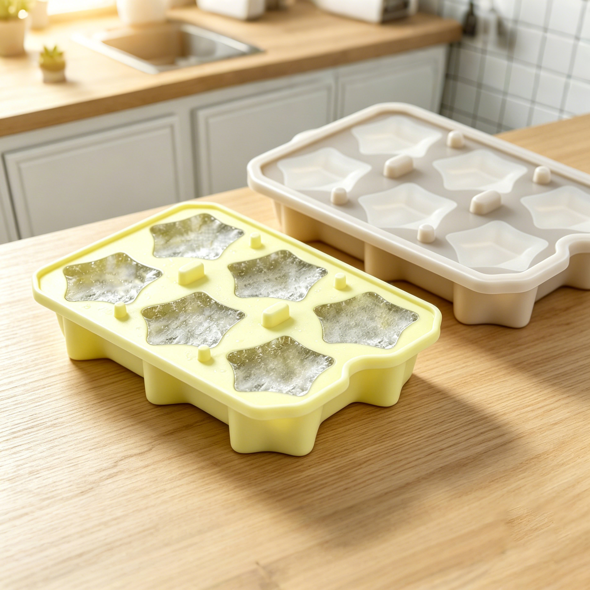 Gıda Sınıfı Silikon Buz Kalıbı Yıldız Buz Küpü Buz Yapma Kutusu Yaratıcı Mini Buz Küpü Mucize Aracı Kapak Dahil Buz Kalıbı