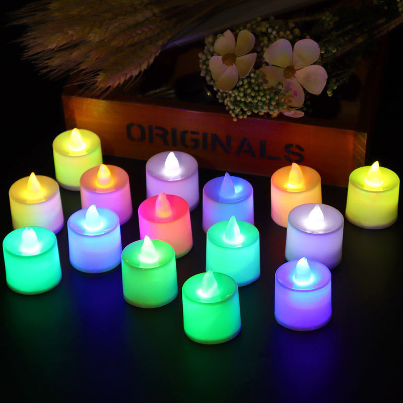 Batería LED colorida simulación romántica pequeña lámpara de vela electrónica luz de atmósfera de cumpleaños en línea rojo amor vela cena roja