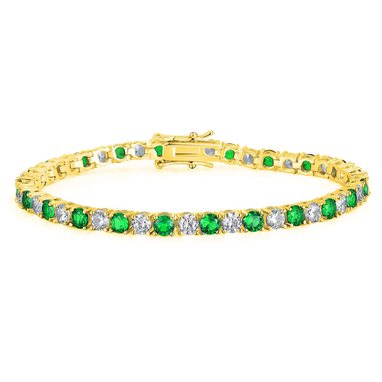 Green white diamond gold 4mm / 6inch bracelet (about 16cm long)