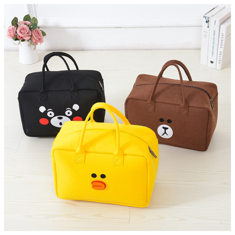 新款卡通毛毡旅行包鸭子手提行李箱收纳包 百搭便携式毛毡包
