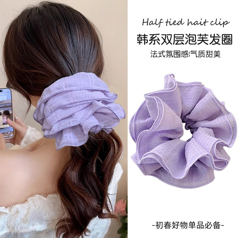 Nuevo anillo de cabello color caramelo super inmortal de cuatro capas de malla de flores de hadas de alta calidad coreana plegado adornos de cabello de cuerda de cabello