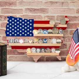 跨境新款木制挑战者硬币展示架木制国旗造型勋章展示架木制置物架