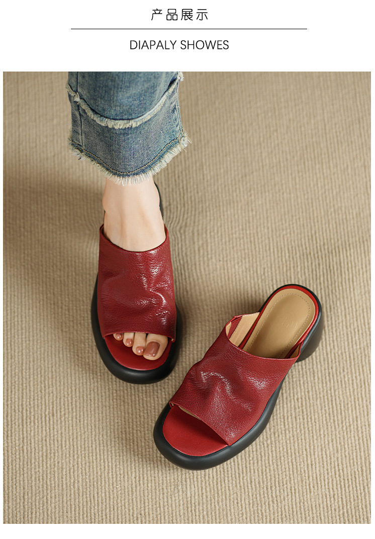 Sandal cao gót nữ hở mũi quai ngang da dê thật, gót 7 cm — đen chi tiết 5