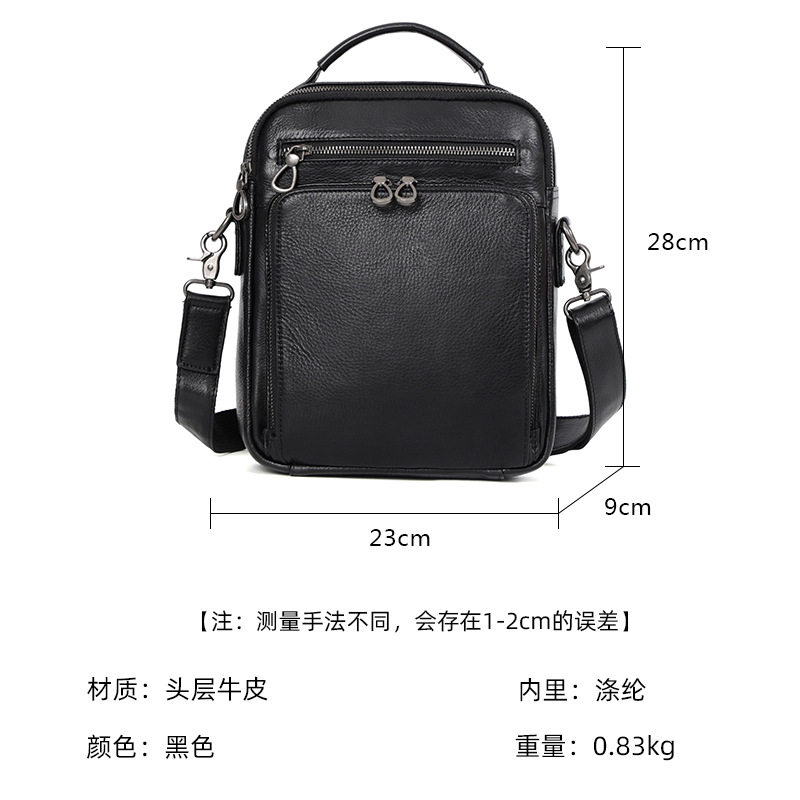 Túi đeo chéo nam da bò thật cổ điển nhiều ngăn dung tích lớn 29×11×17 cm — Màu đen chi tiết 5