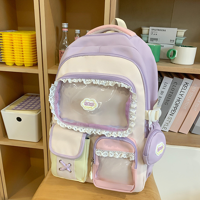 ドーパミン高価値痛バッグカレッジスタイル中学生バックパックバレエスタイルレースガールハートバックパック|undefined
