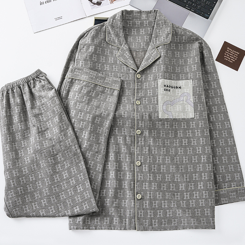 Jacquard de alta sensación nubes de algodón pijama de hombre primavera y otoño pantalones casuales de manga larga se pueden usar ropa de casa de verano