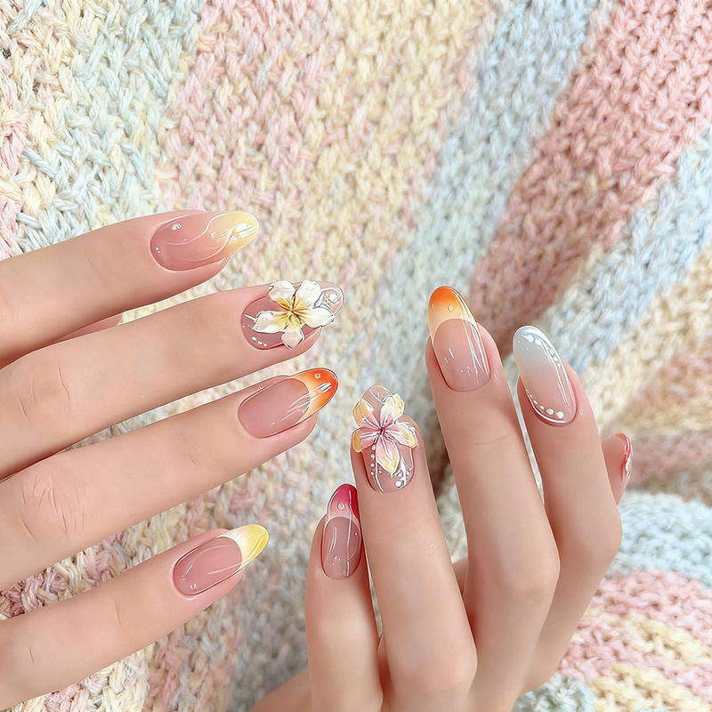 European and American Popular 3D Stereo Manicure, Fashionable Colorfulful Flower Art Wearable Nails, 24 Pieces of Finished Nail Patches