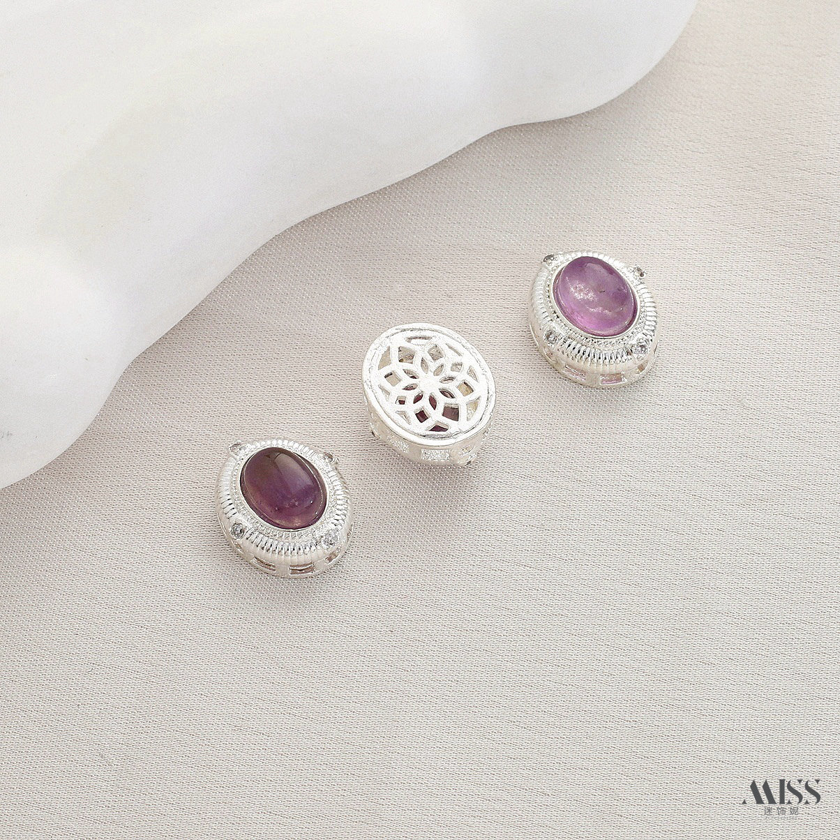 Inlaid with natural amethyst, plated with real gold and thick silver, angel and osmanthus drop-shaped decorative bead pendant DIY jewelry accessories