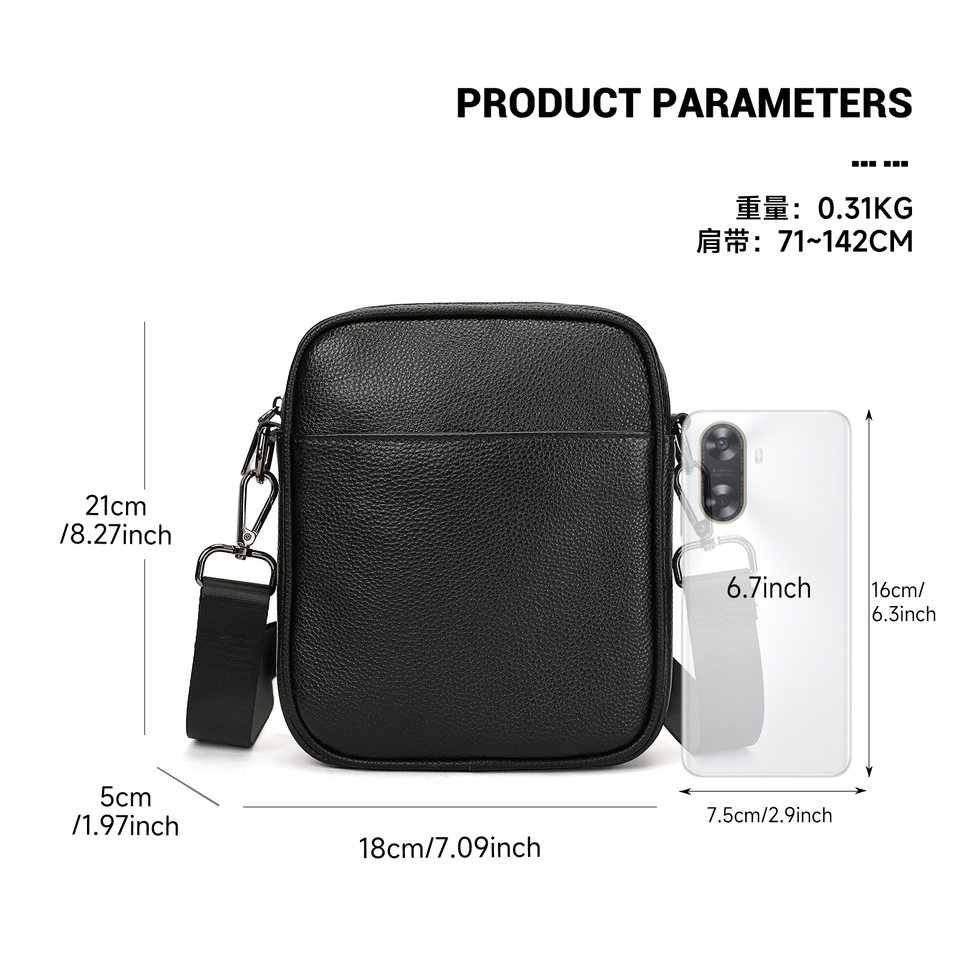 Túi đeo chéo nam da bò lớp đầu dáng đứng vuông 18×5×21 cm — Da thật màu cà phê cỡ nhỏ, Da thật màu đen cỡ lớn