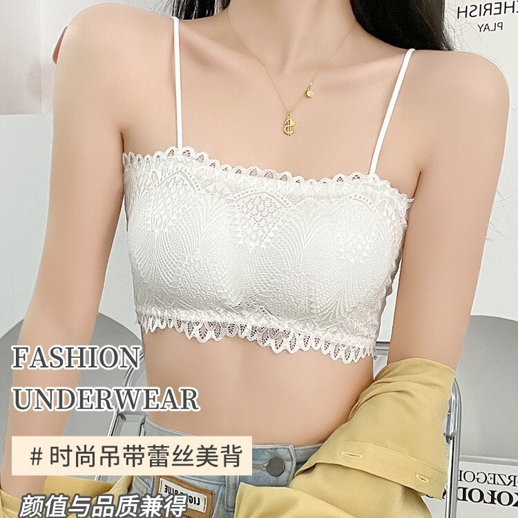 Fashionable Lace Camisole with Beautiful Back, Suitable for Both Inner and Outer Wear, Comfortable, Soft, Lightweight, Wireless, Detachable Short Tube Top Fashionable Lace Camisole with Beautiful Back, Suitable for Both Inner and Outer Wear, Comfortable, Soft, Lightweight, Wireless, Detachable Short Tube Top